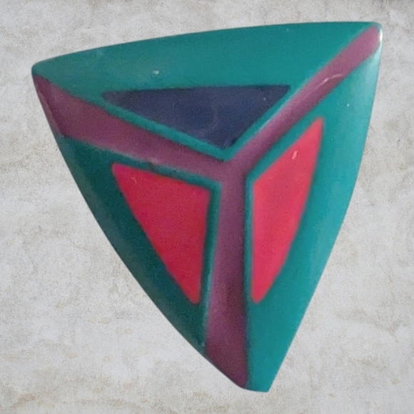 Vintage 1980s Geometric Turquoise and Pink Earrings Pierced - Picture 3 of 4